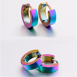 Rainbow Color Brass Huggie Hoop Earrings, Rainbow Color, 4x8.5x2.3mm