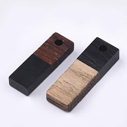 Noir Pendentifs en bois de résine et de noyer, rectangle, noir, 17x5.5x3~3.5mm, Trou: 1.5mm