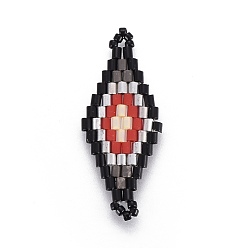 Colorful MIYUKI & TOHO Handmade Japanese Seed Beads Links, Loom Pattern, Rhombus, Colorful, 31.4~33x12.7~13.4x1.6~1.7mm, Hole: 1~1.4mm