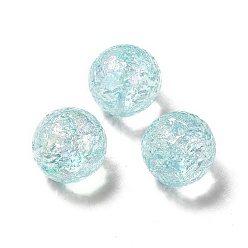 Cyan Clair Placage uv perles acryliques irisées arc-en-ciel transparentes, ronde, cyan clair, 15.5x15mm, Trou: 2mm