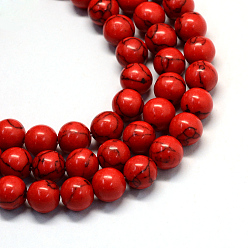 Rouge Turquoise synthétique brins de perles de pierres précieuses, ronde, teint, rouge, 10x10mm, Trou: 1.6mm, Environ 49 pcs/chapelet, 15.3 pouce