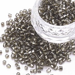 Light Grey 8/0 Glass Bugle Beads, Silver Lined, Light Grey, 2.5~3x2.5mm, Hole: 1mm, about 15000pcs/pound