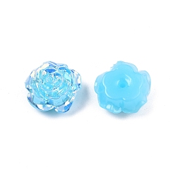 Cyan Perles en plastique abs opaques, la moitié foré, fleur, cyan, 15x16x6.5mm, Trou: 1.2mm