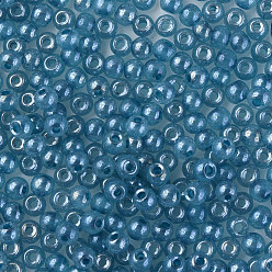 Bleu Acier 6/0 perles de rocaille imitation verre de jade, éclat, teint, ronde, bleu acier, 4x3mm, Trou: 1.2mm, environ 450 g /sachet 