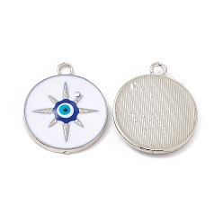White Alloy Pendants, with Enamel, Flat Round with Sun Charm, Platinum, White, 24x20.5x2mm, Hole: 2.3mm