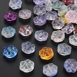 Color mezclado Perlas de vidrio transparentes, impresión de la pata, color mezclado, 13.5x15x8.5 mm, agujero: 1.2 mm