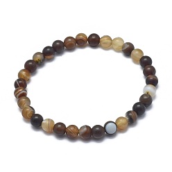 Agate Bandée Agates à bandes naturelles / bracelets extensibles en perles d'agate à rayures, ronde, 2 pouces ~ 2-1/8 pouces (5.2~5.5 cm), perle: 10 mm