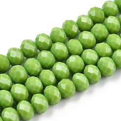 Vert Jaune Brins de perles rondelles en verre de couleur unie à facettes, vert jaune, 6x4mm, Trou: 1mm, Environ 87~90 pcs/chapelet, 15.7 pouce