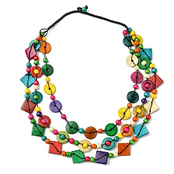 Разноцветный Многослойные ожерелья из окрашенного натурального кокоса в виде ромбов из бисера, богемные украшения для женщин, красочный, 3 дюйм (26.46 см)