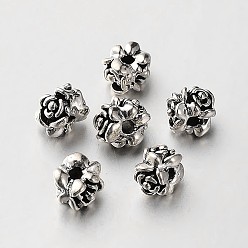 Argent Antique Perles de fleur en alliage de style tibétain, argent antique, 7x6mm, Trou: 2mm