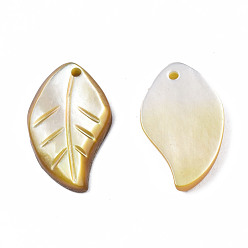 Yellow Shell Natural Yellow Shell Pendants, Leaf, 15~16x9~10x2mm, Hole: 1mm