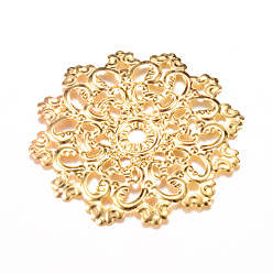 Light Gold Железные звенья, гравированные металлические украшения, цветок, золотой свет, 48x47x2~3 мм, отверстие : 2 мм
