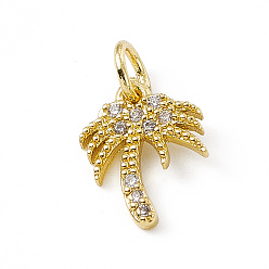 Real 18K Gold Plated Brass Micro Pave Cubic Zirconia Charms, with Jump Ring, Coconut Tree Charm, Real 18K Gold Plated, 12x9x1.5mm, Hole: 3mm