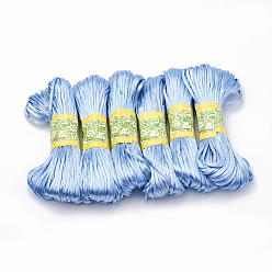 Светло-Голубой Атласный шнур из полиэстера, для китайского вязания, изготовление ювелирных изделий, Небесно-голубой, 2 мм, около 21.87 ярдов (20 м) / пачку, 6 связки / сумка