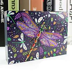 Dragonfly Kits de caja de joyería de pintura de diamante diy 5d, incluyendo esponja, diamantes de imitación de resina, bolígrafo adhesivo de diamante, plato de bandeja y arcilla de cola, patrón de la libélula, 125x173x40 mm