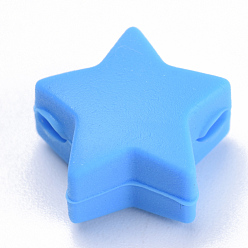 Bleu Dodger Perles de silicone écologiques de qualité alimentaire, perles à mâcher pour les jouets de dentition, Diy soins infirmiers colliers faisant, étoiles, Dodger bleu, 14x13.5x8mm, Trou: 2mm