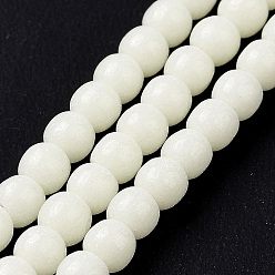 Blanc Brins de perles de verre lumineuses, brillent dans le noir, ronde, blanc, 3x2.7mm, Trou: 0.7mm, Environ 125~127 pcs/chapelet, 14.57'' (37 cm)
