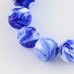 Blue Handmade Lampwork Beads, Round, Blue, 14mm, Hole: 1~2mm
