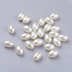 Beige Cuentas de perlas de imitación de plástico abs, arroz, crema, 11x7.5 mm, agujero: 1 mm, sobre 1406 unidades / libra