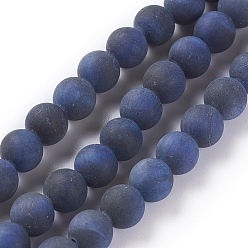 Marine Blue Natural Tiger Eye Beads Strands, Dyed & Heated , Frosted, Round, Marine Blue, 6mm, Hole: 1mm, about 62pcs/strand, 15.5 inch(39.5cm)