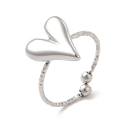 Stainless Steel Color 304 Stainless Steel Heart Open Cuff Ring for Women, Stainless Steel Color, US Size 7 3/4(17.9mm)