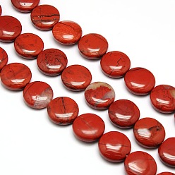 Piedra Roja Crujido naturales plano y redondo de los granos jaspe rojo hebras, 20x7~9 mm, agujero: 1 mm, sobre 20 unidades / cadena, 15.74 pulgada
