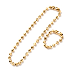 Golden Vacuum Plating 304 Stainless Steel Ball Chain Necklace & Bracelet Set, Jewelry Set with Ball Chain Connecter Clasp for Women, Golden, 8-5/8 inch(22~61.8cm), Beads: 10mm