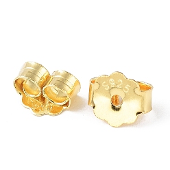 Golden 925 Sterling Silver Ear Nuts, with 925 Stamp, Golden, 5x6x3mm, Hole: 0.8mm