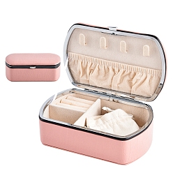 Pink Rectangle PU Leather with Lint Jewelry Storage Box, Travel Portable Jewelry Case, for Necklaces, Rings, Earrings and Pendants, Pink, 14.2x8.8x5cm