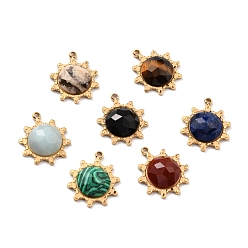 Mixed Stone Natural Gemstone Pendants, with Ion Plating(IP) 304 Stainless Steel Findings, Real 24K Gold Plated, Mixed Dyed and Undyed, Faceted, Sun, 17x14x4mm, Hole: 1.4mm