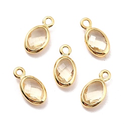 Wheat Eco-Friendly Brass with Glass Pendants,  Long-Lasting Plated, Lead Free & Cadmium Free & Nickel Free, Oval, Real 18K Gold Plated, Wheat, 9x4.5x2mm, Hole: 1.2mm