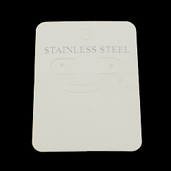 Blanc Cartes d'affichage de clou d'oreille en carton, rectangle avec mot acier inoxydable, blanc, 70x50x0.5mm, Trou: 6mm