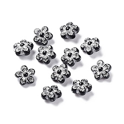 Black Opaque Acrylic Beads, Metal Enlaced, Flower, Black, 10x10.5x5.5mm, Hole: 1.6mm, about 3110pcs/500g