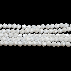 Blanco Hebras de cuentas de vidrio electrochapado de color sólido opaco, lustre de la perla chapado, facetados, bicono, blanco, 4x4 mm, agujero: 0.8 mm, sobre 87~98 unidades / cadena, 12.76~14.61 pulgada (32.4~37.1 cm)