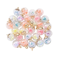 Mixed Color 46Pcs 2 Style Transparent Glass Ball Bottle Pendants, with Glitter Sequins and CCB Plastic Findings, Round & Star and Round & Diamond, Glow in the Dark Luminous Pendant, Mixed Color, 21x15.5~16mm, Hole: 2mm, 2style, 23pc/style, 46pc/box