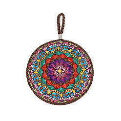 Colorful Porcelain Hot Pads, with Rope & Anti-slip Cork Bottom, Water Absorption Heat Insulation, Flat Round with Mandala Pattern, Colorful, 160mm