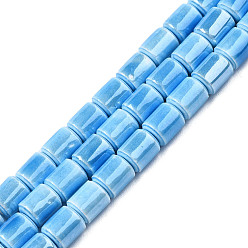 Deep Sky Blue Handmade Porcelain Beads Strands, Pearlized, Column, Deep Sky Blue, 6.5x5.5mm, Hole: 1.4mm, about 45pcs/strand, 11.81 inch(30cm)