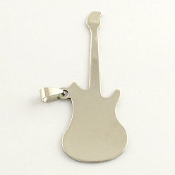 Stainless Steel Color Guitar 201 Stainless Steel Stamping Blank Tag Big Pendants, with Snap on Bail, Stainless Steel Color, 70x25x1mm, Hole: 3mm