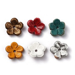 Mixed Color 5-Petal Eco-Friendly Cowhide Bead Cap, Flower, Mixed Color, 13x13x3.5mm, Hole: 1.6mm