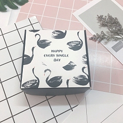 Cygne Boîtes en papier carrées, pour emballage de savon, noir, motif de cygne, 8.5x8.5x3.5 cm