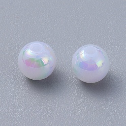 White Eco-Friendly Poly Styrene Acrylic Beads, AB Color Plated, Round, White, 5mm, Hole: 1mm, about 7500pcs/500g