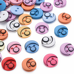 Mixed Color 2-Hole Plastic Buttons, Head, Mixed Color, 11.5x2mm, Hole: 1.6mm