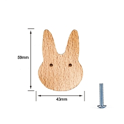 Conejo Perillas de madera para cajones, manija del gabinete, con el tornillo, conejo, 59x43 mm