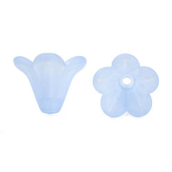 Sky Blue Frosted Acrylic Beads, Flower, Sky Blue, 10x13.5mm, Hole: 1.8mm, about 1600pcs/500g