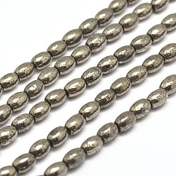 Pyrite Natural Pyrite Rice Beads Strands, 8x6mm, Hole: 1mm, about 50pcs/strand, 15.7 inch