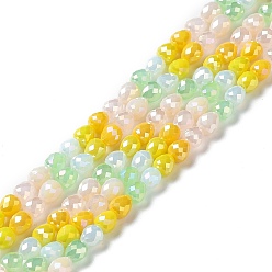 Yellow Electroplated Glass Beads Strands, Faceted Teardrop, Yellow, 4.5~5x4mm, Hole: 0.8mm, about 100pcs/strand, 18.31~18.70''(46.5~47.5cm)