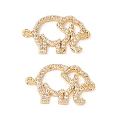 Golden Brass Micro Pave Clear Cubic Zirconia Connector Charms, Elephant, Golden, 14x23x2mm, Hole: 1.2mm