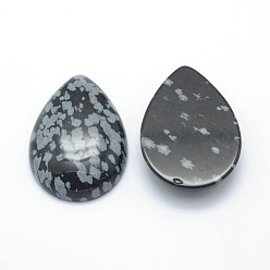 Obsidienne De Flocon De Neige Naturel obsidienne cabochons, goutte , 34~35x24~25x6.5~7mm