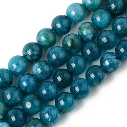 Verde azulado Perlas de cuarzo natural de hebras, teñido y climatizada, imitación apatita, rondo, cerceta, 10~10.5 mm, agujero: 1.2 mm, sobre 38 unidades / cadena, 14.96 pulgada (38 cm)