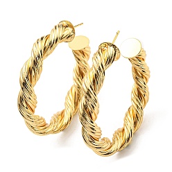 Real 18K Gold Plated Rack Plating Brass Twist Round Stud Earrings, Half Hoop Earrings, Cadmium Free & Lead Free, Real 18K Gold Plated, 48x9mm